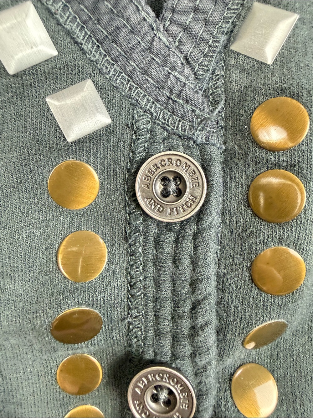 Abercrombie & Fitch Y2K Vest Womens Large Stud Embossed Gray Silver Hippie Metal - Picture 4 of 8